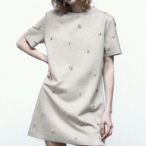 BRAND NEW ZARA FAUX SUEDE DRESS WITH RHINESTONES